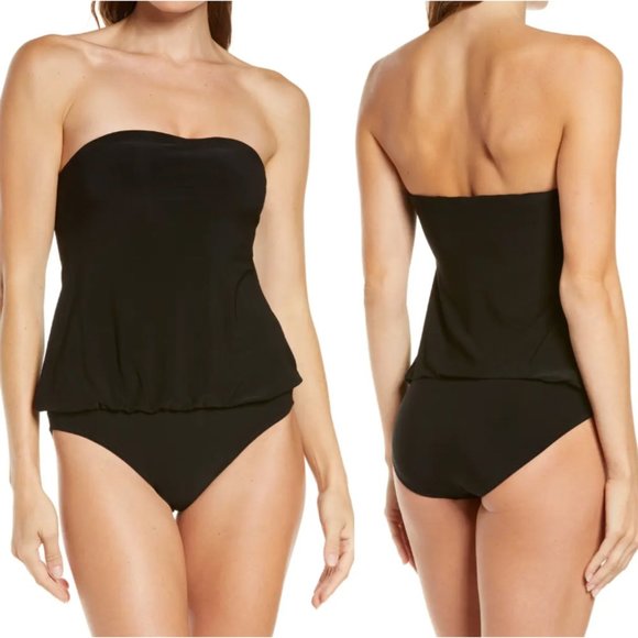NORMA KAMALI Strapless Babydoll Mio One-Piece Blouson SWIMSUIT M 6 Black NEW - Picture 7 of 14